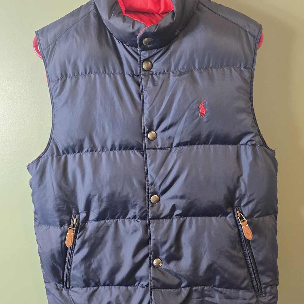 Men's Navy Reversable Puffer Vest with Red Trim - Polo by Ralph Lauren